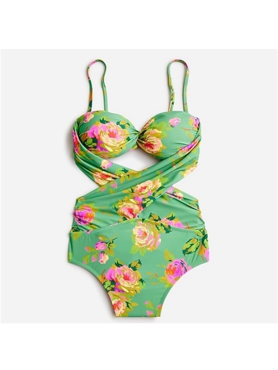 J. Crew Other - NWT J.Crew Crisscross Cutout Bandeau One-piece in Rose Garden Classic Green